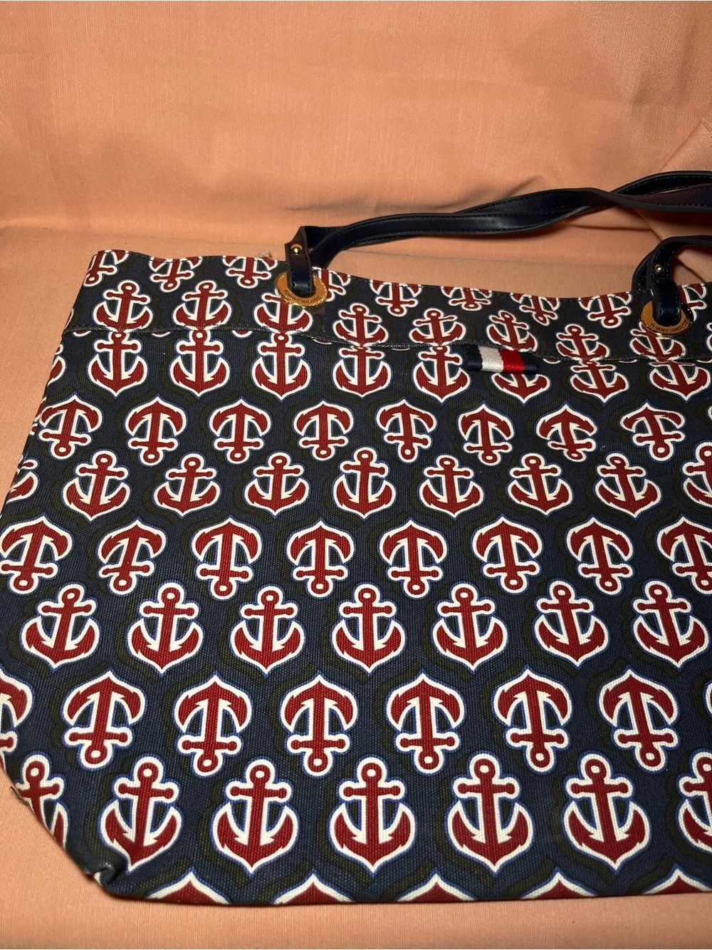 Tommy Hilfilger large Navy Anchor Print Tote Bag NWT
